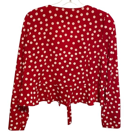 ASOS Design Polka Dot Cropped Top Womens Size 6 Red White Tie Front Blouse - Picture 6 of 11